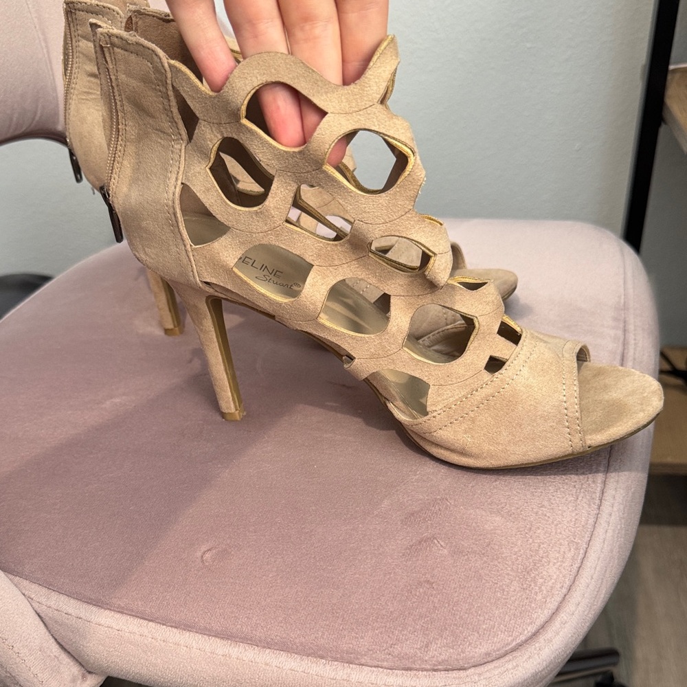 Madeline Stuart Tan Cutout High Heel Sandals